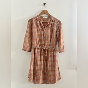 Erin Featherson Party Shirt Dress Sheer Pink Silver Plaid Drawstring Waist Small